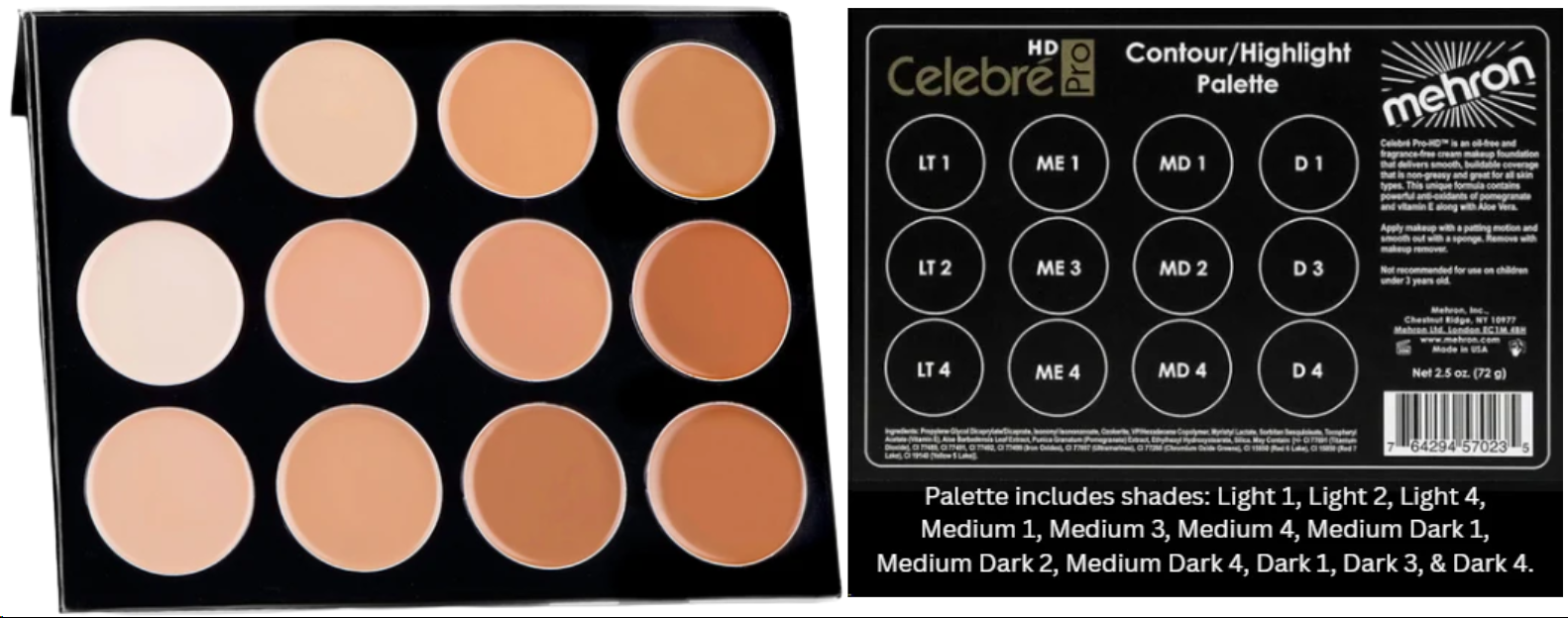 Mehron Celebré Pro-HD™ Cream Foundation //mehron.com/celebre-pro-hd-cream-foundation-12-color-contour-highlight-palette/