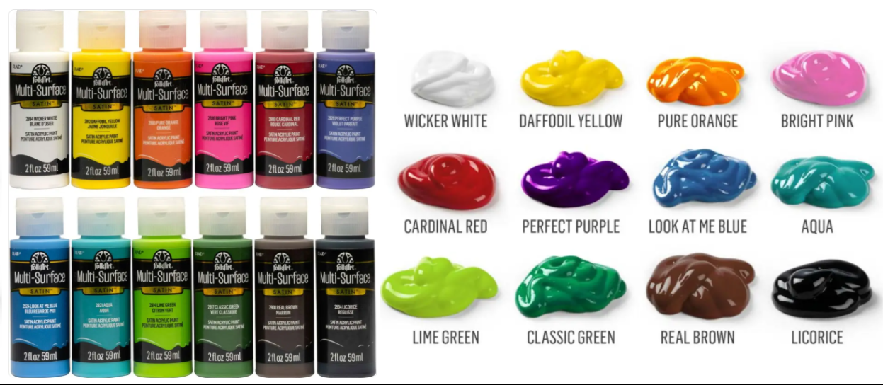 Plaid FolkArt Multi-Surface Satin Acrylic Paint 12 Color Set //plaidonline.com/folkart-multi-surface-satin-acrylic-paint-12-color-set-kit-1-promo830